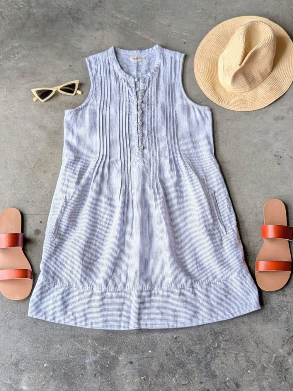 Faherty Isha Blue Stripe Linen Sleeveless Shift Mini Dress Summer Sundress XS - Picture 1 of 8